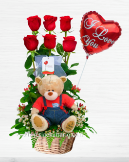 Arreglo con rosas rojas peluche para cumpleaños