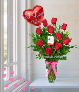 Florero, rosas, rojas