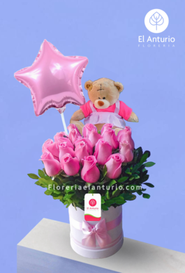 Arreglos premium para nacimiento de rosas, peluche